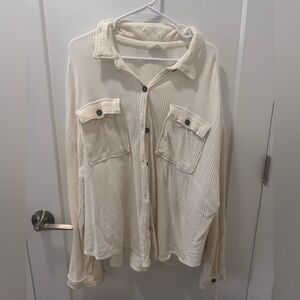 Simon’s Cream Button-Up Cotton Corduroy style Shirt size large slouch fit